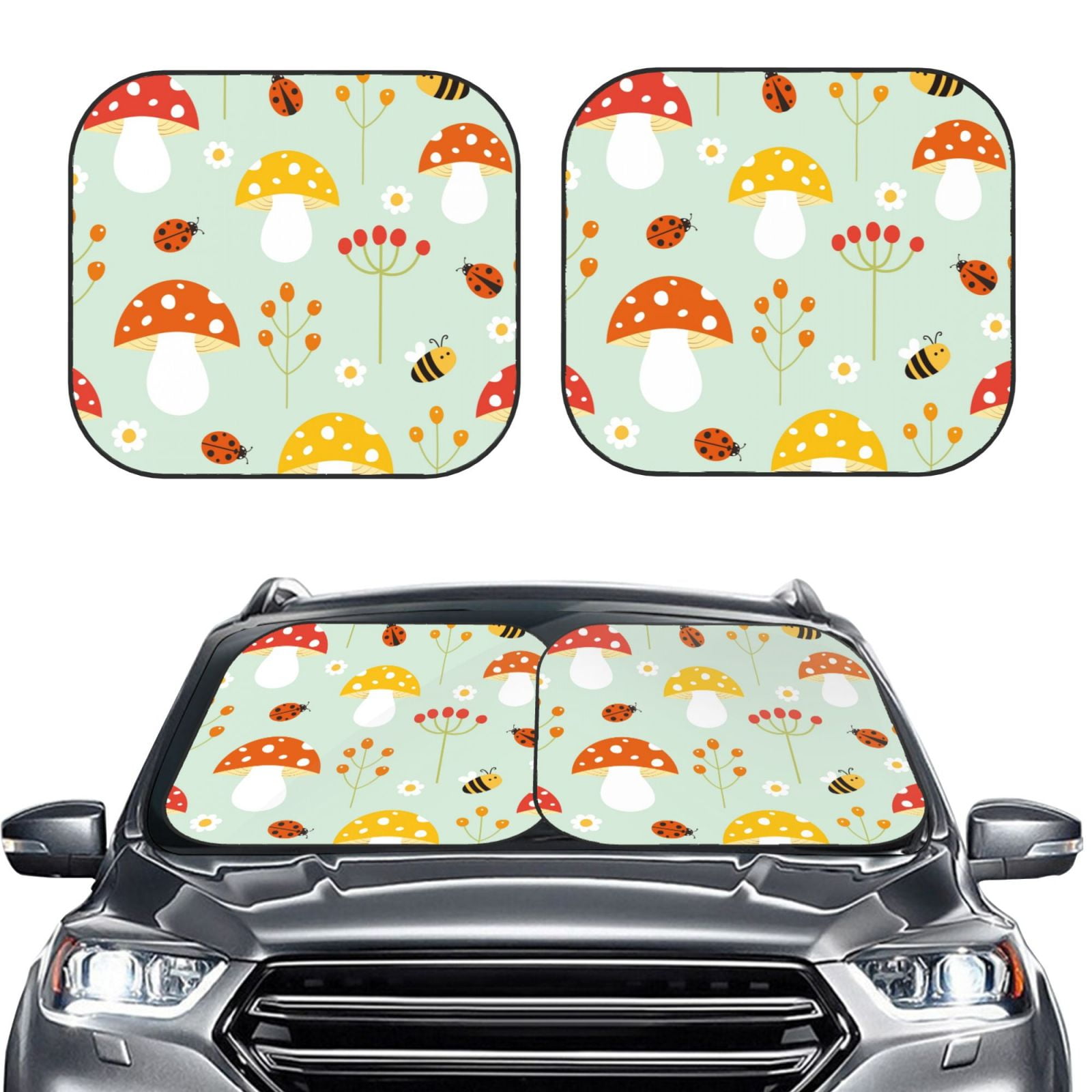 Bingfone Mushroom Bee Windshield Sun Shade 2Piece Foldable Car Front