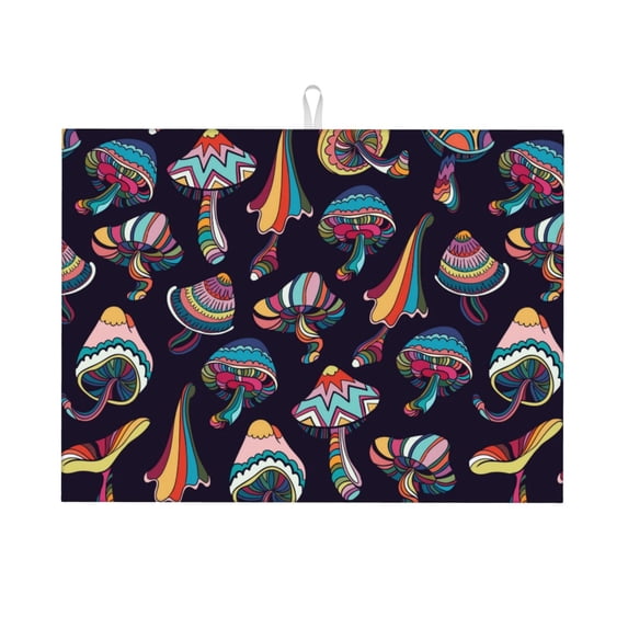 Bingfone Mushroom Doodle ,18" X 24"Dish Drying Mat For Kitchen Counter,Ultra Absorbent Microfiber