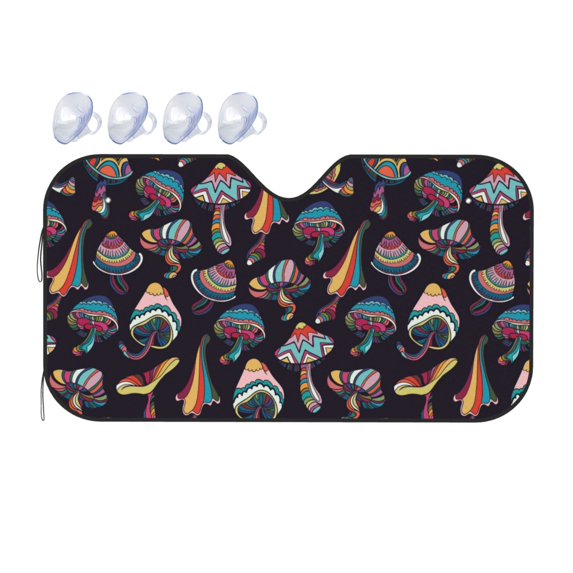Bingfone Mushroom Doodle Car Windshield Sunshade,Sun Foldable Sun Shield Sun Visor For Car - Small