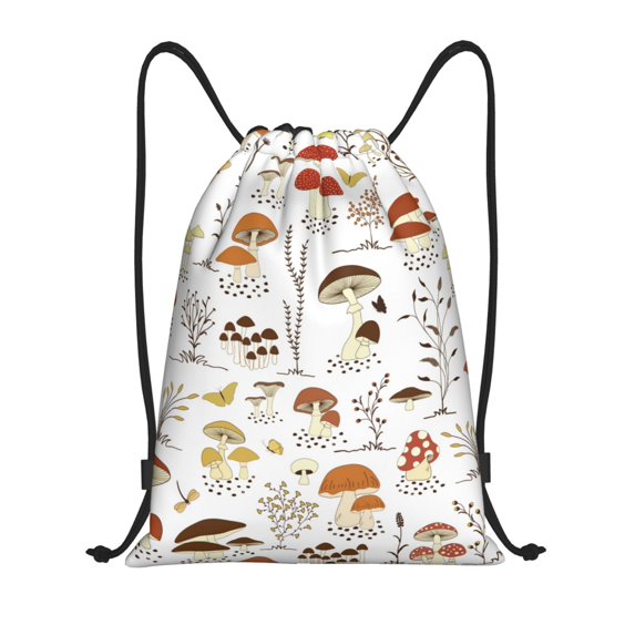 Bingfone Mushrooms And Butterflies Drawstrings Backpacks Bags For Men Women Gym Drawstrings Bag