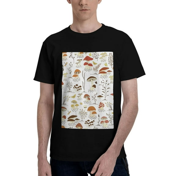 Bingfone Mushrooms And Butterflies Men'S Loose Fit Short-Sleeve Pocket T-Shirt