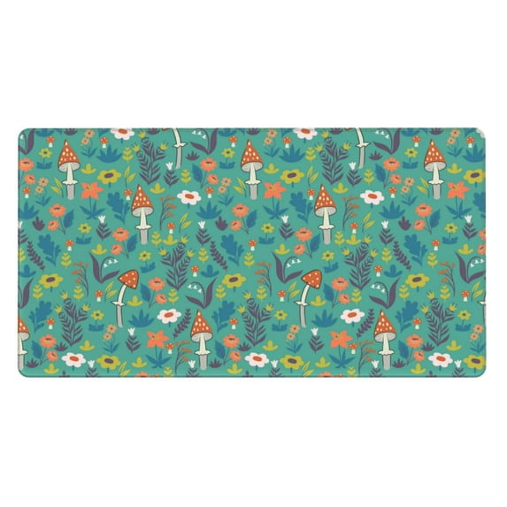 Bingfone Mushrooms And Flowers Large Gaming Mouse Pad,Extended Desk Mousepad With Stitched Edges,Non-Slip Base,29.5 X 16 In