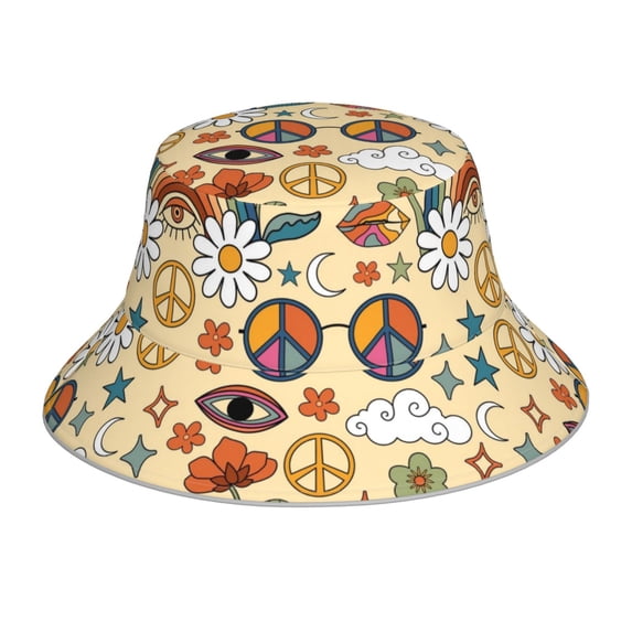 Bingfone Mushrooms And Rainbows Peace Bucket Hat For Men Women,Packable Reversible Printed Sun Hats,Fisherman Outdoor Travel Hiking Beach Caps