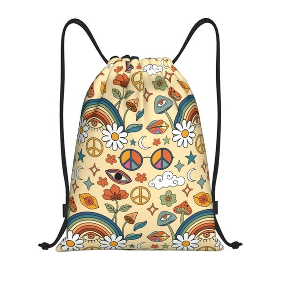 Bingfone Mushrooms And Rainbows Peace Drawstrings Backpacks Bags For Men Women Gym Drawstrings Bag