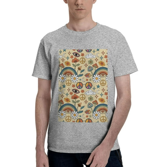 Bingfone Mushrooms And Rainbows Peace Men'S Loose Fit Short-Sleeve Pocket T-Shirt