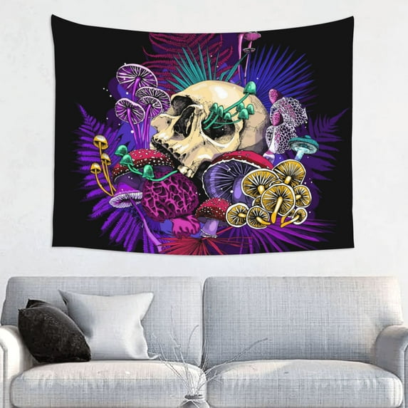 Bingfone Mushrooms And Skull Tapestry Wall Hanging Decor For Living Room Bedroom Dorm Classroom Office Decor 29x37 Inch