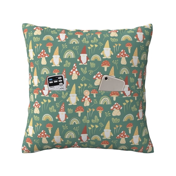 Bingfone Mushrooms Gnome Linen Throw Pillow Covers Cushion Case Pocket Button Vintage Farmhouse Pillowcase-16"x16"