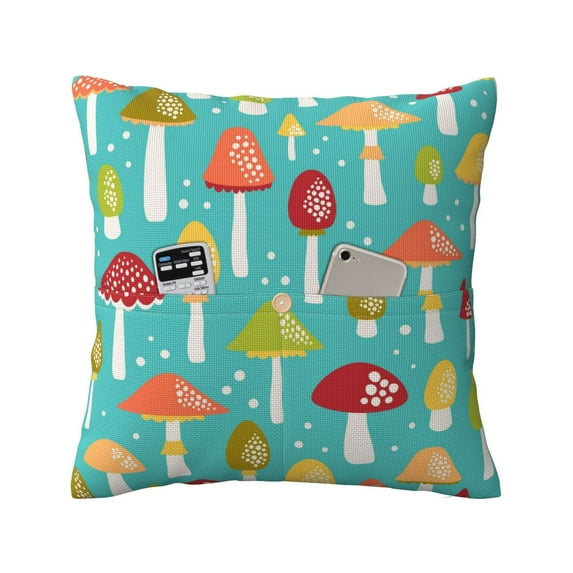 Bingfone Mushrooms Linen Throw Pillow Covers Cushion Case Pocket Button Vintage Farmhouse Pillowcase for Sofa Couch Bed 20"x20"