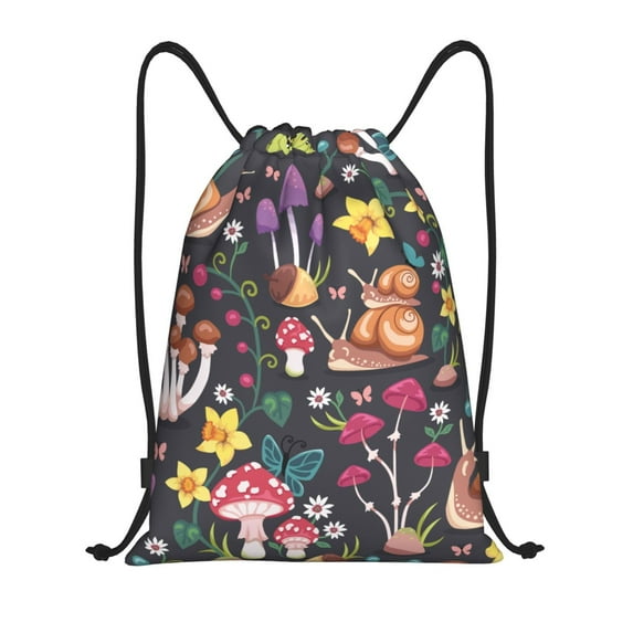 Bingfone Mushrooms Snails Butterflies Drawstrings Backpacks Bags For Men Women Gym Drawstrings Bag