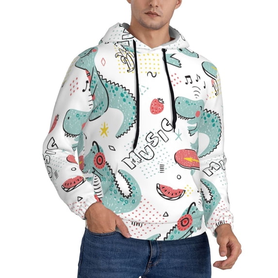 Bingfone Music Lover Dinosaur Men'S Drawstring Hoodie Long Sleeve Pocket Sweatshirts-Small