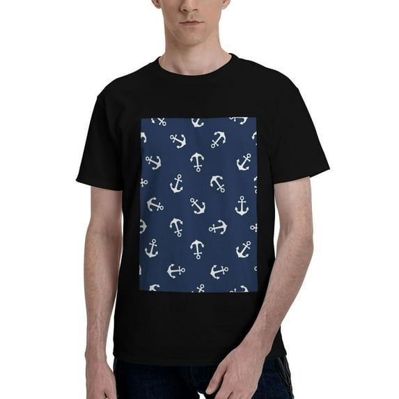Bingfone Nautical Themed Simple Anchors Men'S Loose Fit Short-Sleeve Pocket T-Shirt