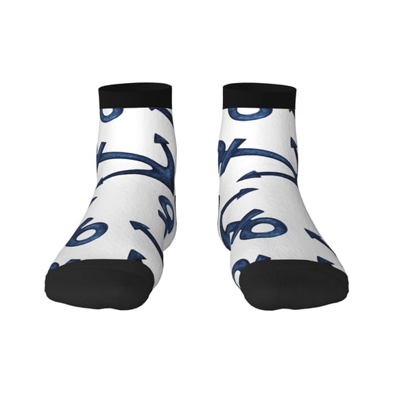 Bingfone Navy Blue Anchor Design Patterned Men'S Women'S Casual Cotton Socks