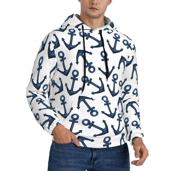 Bingfone Navy Blue Anchor Men'S Drawstring Hoodie Long Sleeve Pocket Sweatshirts-X-Large