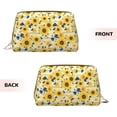 thumbnail image 1 of Bingfone Navy Blue Leaf Sunflower Print Leather Makeup Bag, Portable Hand-held Zipper Female Cosmetic Bag Toiletry Bag, Suitable for Home and Travel, 1 of 6