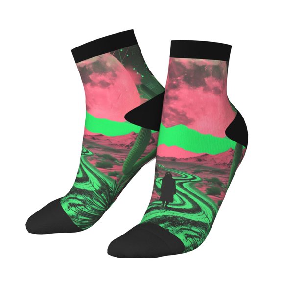 Bingfone Neon Desert Moon Design Patterned Men's Women's Casual Cotton Socks