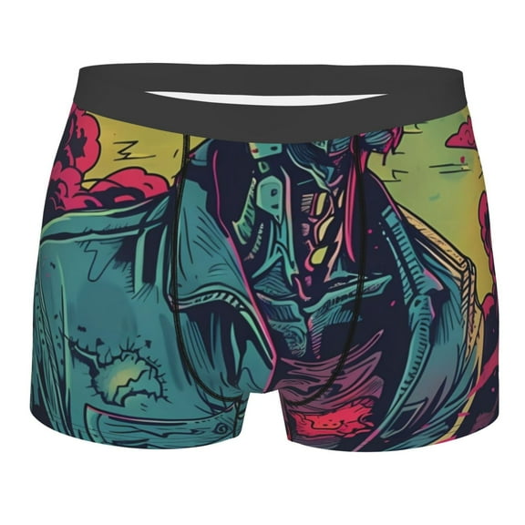 Bingfone Neon Zombie Skull Men's Underwear - Casual Stretch Boxer Briefs-Small