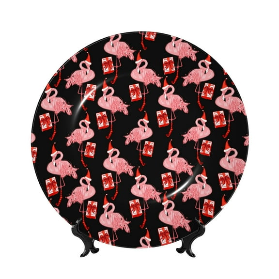 Bingfone New Year Flamingo Print Bone China Dinner Decorative Plates,Handmade Ceramic Dinner Plate with Stand for Home Club-6in