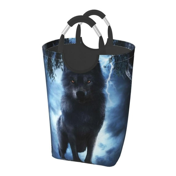 Bingfone Night Scene Of Wolves Laundry Hamper,Large Canvas Fabric Lightweight Storage Basket Toy Organizer Dirty Clothes Collapsible