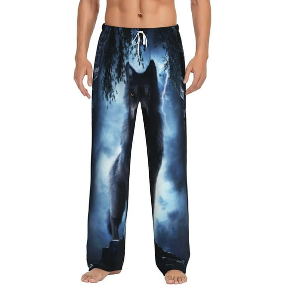 Bingfone Night Scene Of Wolves Mens All Over Print Sleep Pajama Pants-Small