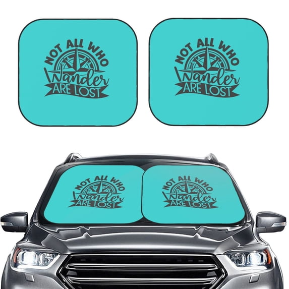 Bingfone Not All Who Wander Are Lost2 Windshield Sun Shade 2-Piece Foldable Car Front Window Sunshade For Most Sedans Suv Truck - Auto Sun Blocker Visor Protector Blocks Max Uv Rays - Medium