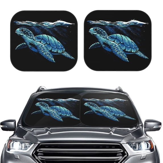 Bingfone Ocean Turtle Print 2-Piece Sun Shade Front Windshield - Foldable Car Front Window Sunshades For Most Sedans Suv Truck - Small