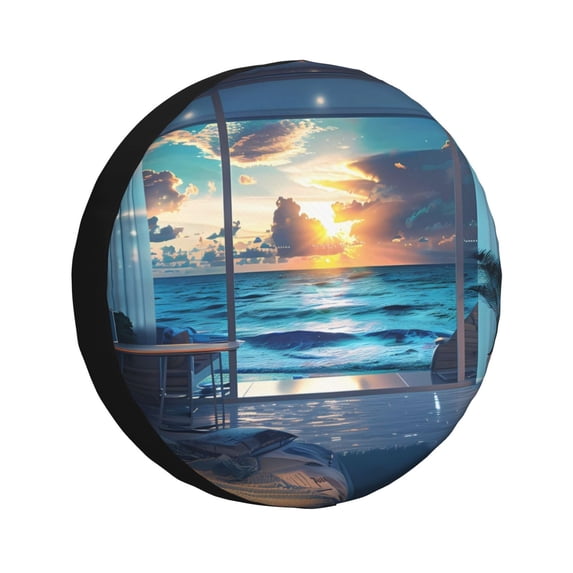 Bingfone Ocean View Bedroom Spare Tire Cover Weatherproof Universal Wheel Protectors for RV Camper Travel Trailer SUV Truck-17 inch