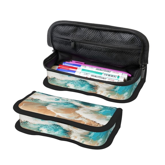 Bingfone Ocean Wave Crash Print Pencil Case Large Capacity Pencil Pouch Pen Bag Office Stationery Organizer Multifunctional Pencil Bag for Women & Men