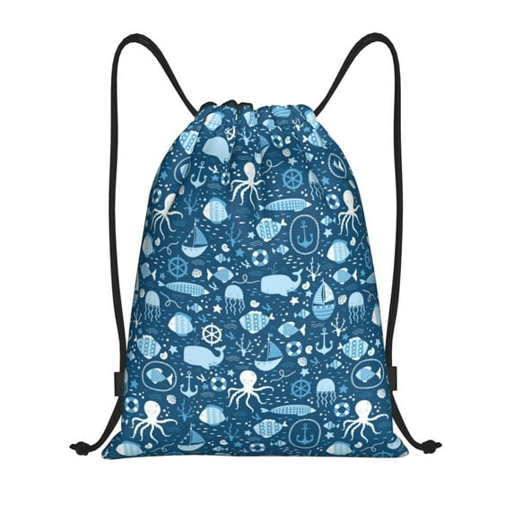Bingfone Octopus And Whale Drawstrings Backpacks Bags for Men Women Gym Drawstrings Bag-Medium