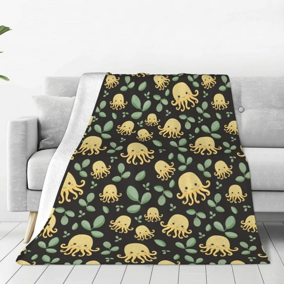 Bingfone Octopuses And Leaves Print Flannel Fleece Blanket Throw Blanket for Bed,Sofa,Couch,Travel,Camping(60"x50" )