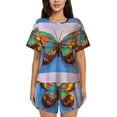 thumbnail image 1 of Bingfone Oil Painting Beautiful Butterfly Print Pajamas Sets for Women Soft Short-Sleeved Pjs with Lounge Shorts Two Piece Sleepwear, 1 of 8