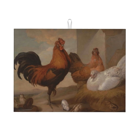 Bingfone Oil Painting Chicken And Duck ,18" X 24"Dish Drying Mat For Kitchen Counter,Ultra Absorbent Microfiber