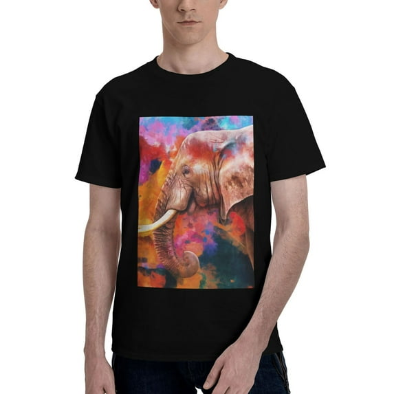 Bingfone Oil Paintings Of Elephants Men'S Loose Fit Short-Sleeve Pocket T-Shirt