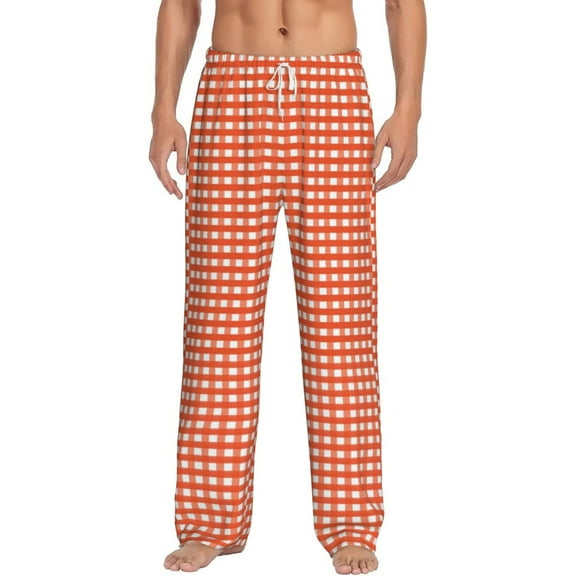 Bingfone Orange Gingham Mens All Over Print Sleep Pajama Pants-Small