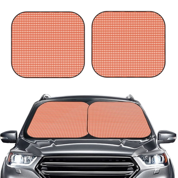 Bingfone Orange Gingham Print 2-Piece Sun Shade Front Windshield - Foldable Car Front Window Sunshades For Most Sedans Suv Truck - Small