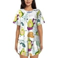 thumbnail image 1 of Bingfone Orange Green Avocado Print Pajamas Sets for Women Soft Short-Sleeved Pjs with Lounge Shorts Two Piece Sleepwear, 1 of 8
