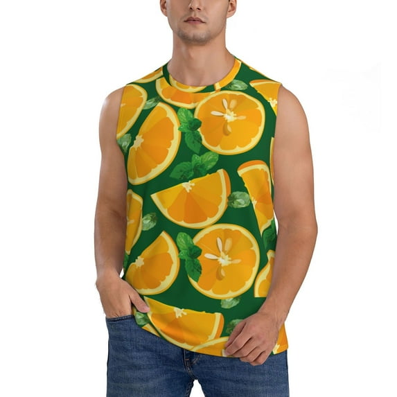 Bingfone Orange Pattern Men's Tank Tops Workout Sleeveless Tee Shirts Running Beach Tanks for Men-Large