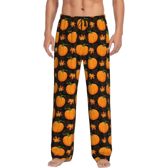 Bingfone Orange Pumpkin And Autumn Maple Mens All Over Print Sleep Pajama Pants-Small