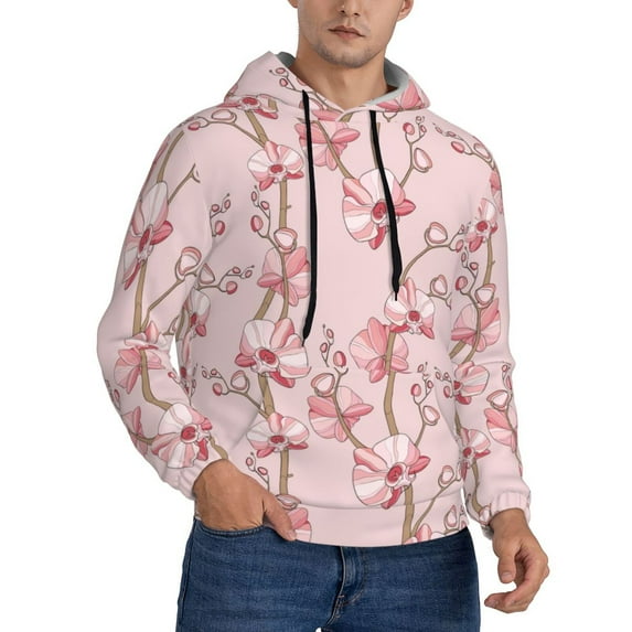 Bingfone Orchids Flowers Men's Drawstring Hoodie Long Sleeve Pocket Sweatshirts-Large