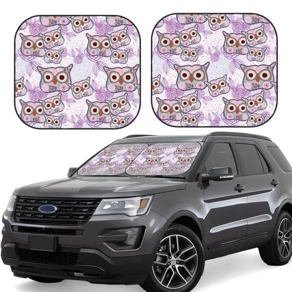 Bingfone Owl And Floral Windshield Sun Shade 2-Piece Foldable Car Front Window Sunshade for Most Sedans SUV Truck - Large