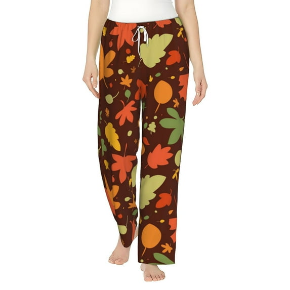Bingfone Pajamas For Women,Autumn Leaves Pajama Pants With Pockets-X-Large