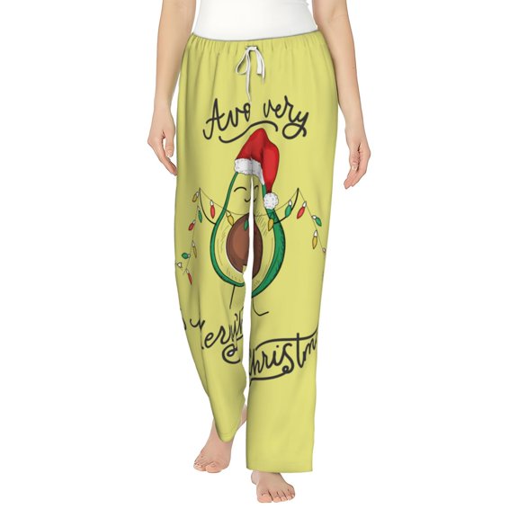 Bingfone Pajamas For Women,Avocado Merry Christmas Pajama Pants With Pockets-Medium