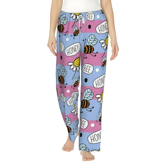 Bingfone Pajamas For Women,Bees And Daisies Striped Pajama Pants With Pockets-Small