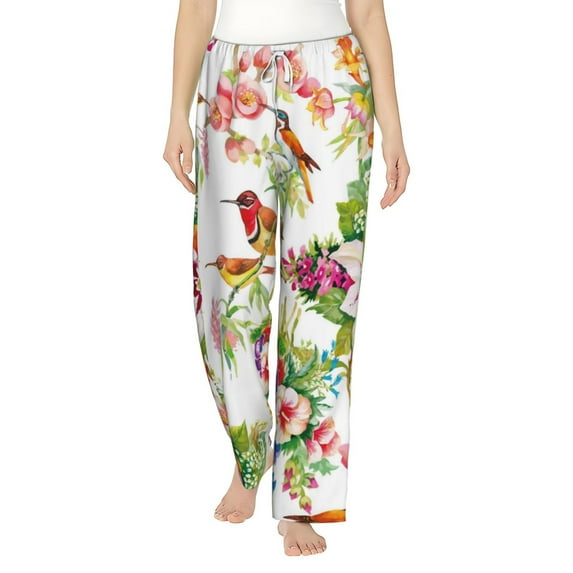Bingfone Pajamas For Women,Birds And Flowers Pajama Pants With Pockets-Small