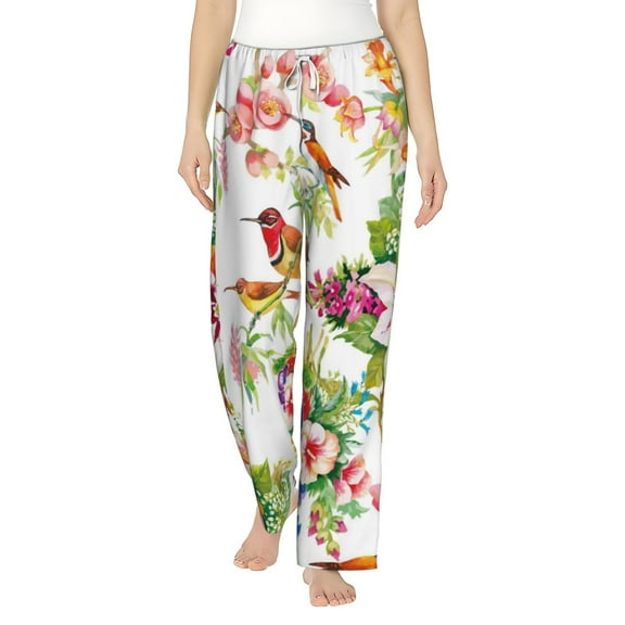 Bingfone Pajamas For Women,Birds And Flowers Pajama Pants With Pockets-Small