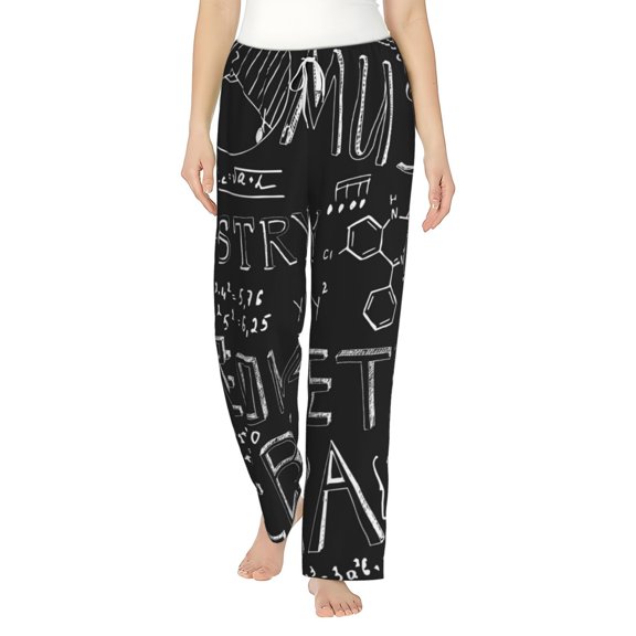 Bingfone Pajamas For Women,Black Scientific Pajama Pants With Pockets-Small