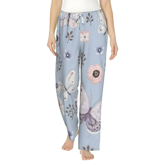 Bingfone Pajamas For Women,Blue Butterfly Pajama Pants With Pockets-Medium