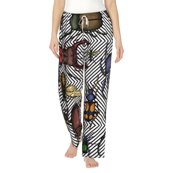 Bingfone Pajamas For Women,Bright Insects Pajama Pants With Pockets-X-Large