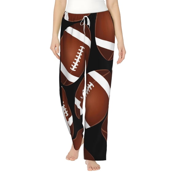 Bingfone Pajamas For Women,Brown Football On Black Pajama Pants With Pockets-X-Large