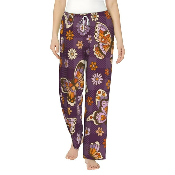 Bingfone Pajamas For Women,Buffalo Plaid And Butterflys Pajama Pants With Pockets-X-Large