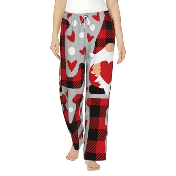 Bingfone Pajamas For Women,Buffalo Plaid Love And Gnome Pajama Pants With Pockets-Small